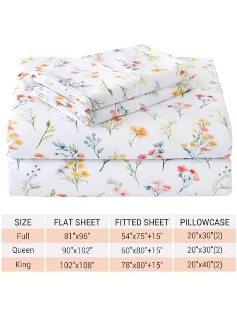 Floral Queen Sheet Set - 4 Piece Vintage Botanical Bedding, Soft Microfiber